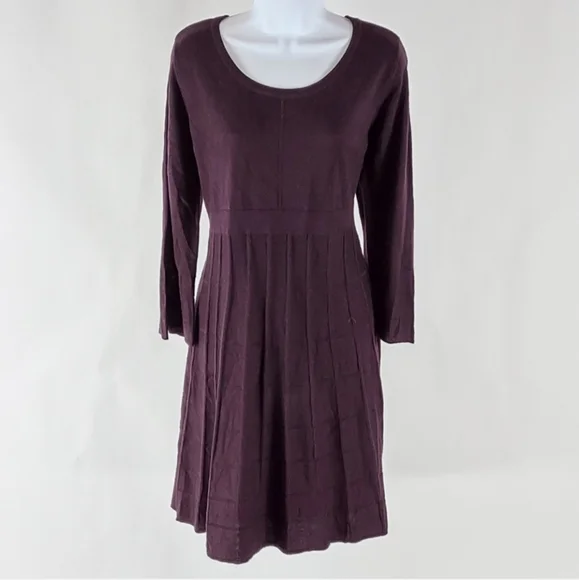 Calvin Klein Deep Plum Sweater Dress with Bell Sleeves. - Picture 5 of 9